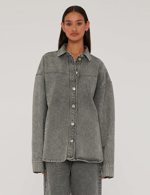 ROTATE Birger Christensen - Rhinestone Denim Shirt