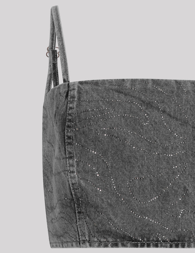 ROTATE Birger Christensen - Rhinestone Denim Top