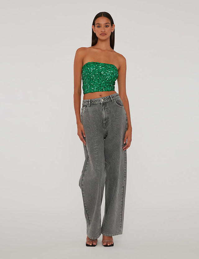 ROTATE Birger Christensen - Rhinestone Wide Leg Jeans